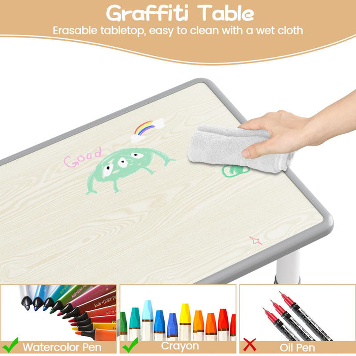 Children's table and 6 chairs set with storage box, height-adjustable toddler table
