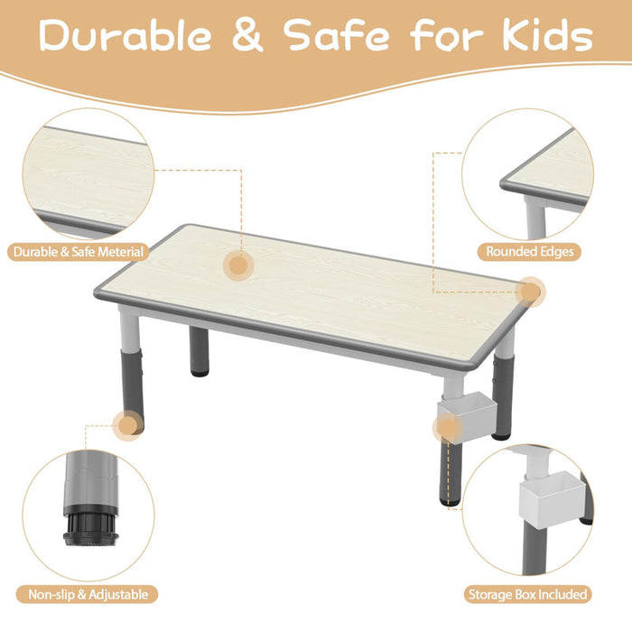 Children's table and 6 chairs set with storage box, height-adjustable toddler table