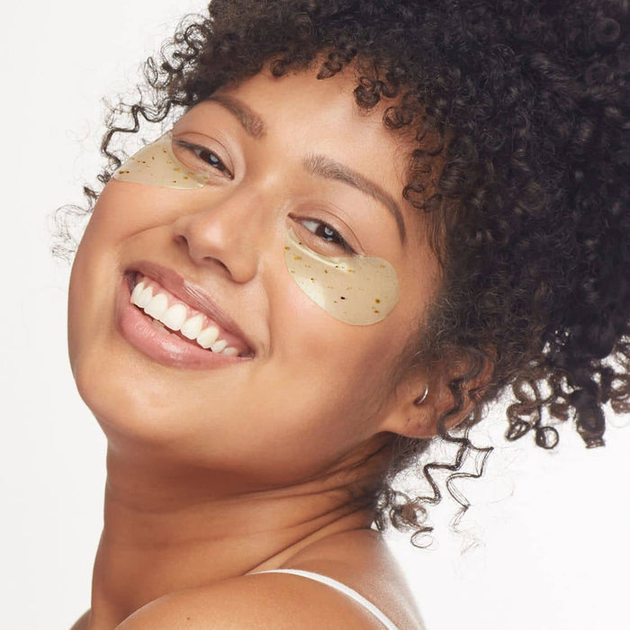 Woman wearing chill mode restoring undereye masks patches