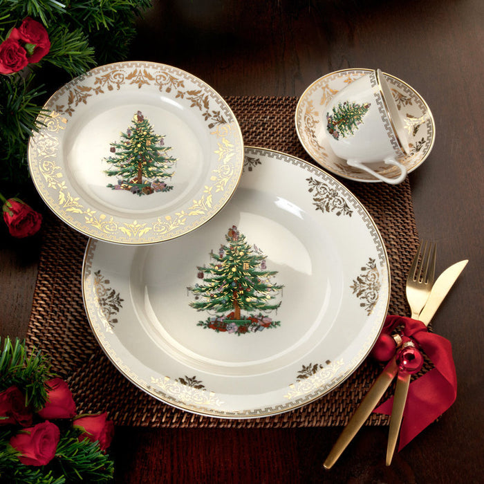 Christmas Tree Gold Porcelain Dinnerware Set (4 pc Set)