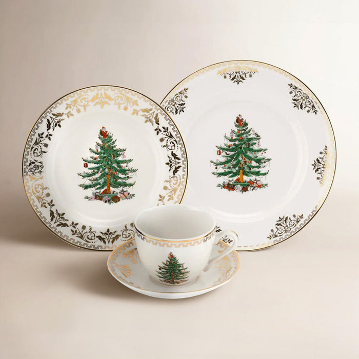 Christmas Tree Gold Porcelain Dinnerware Set (4 pc Set)
