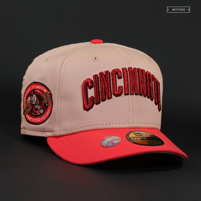 CINCINNATI REDS WORLD CHAMPS 25TH & 10TH ANNIVERSARIES BLUSH CORAL NEW ERA FITTED CAP