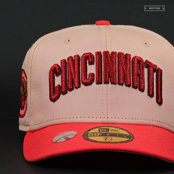 CINCINNATI REDS WORLD CHAMPS 25TH & 10TH ANNIVERSARIES BLUSH CORAL NEW ERA FITTED CAP