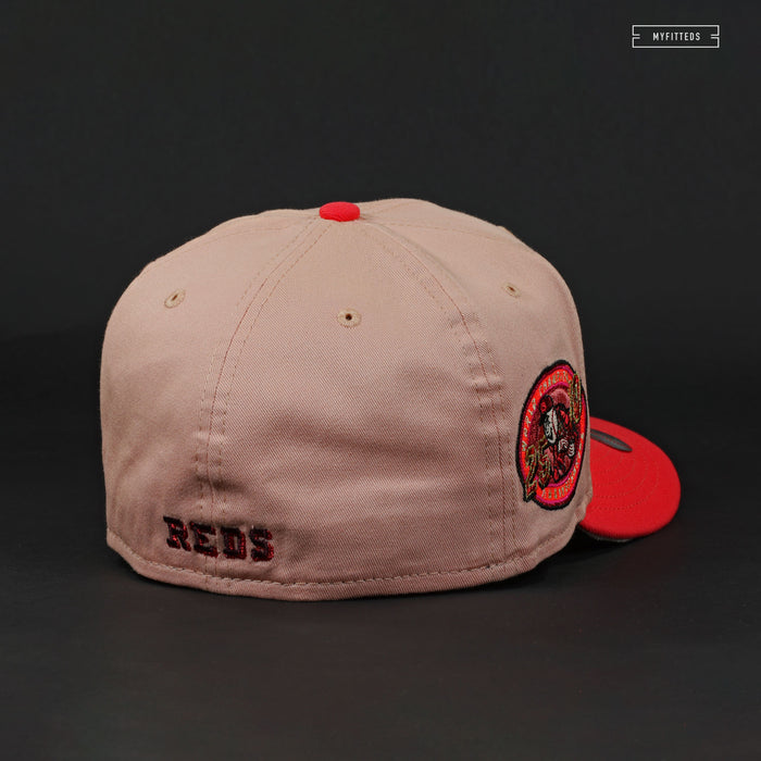 CINCINNATI REDS WORLD CHAMPS 25TH & 10TH ANNIVERSARIES BLUSH CORAL NEW ERA FITTED CAP
