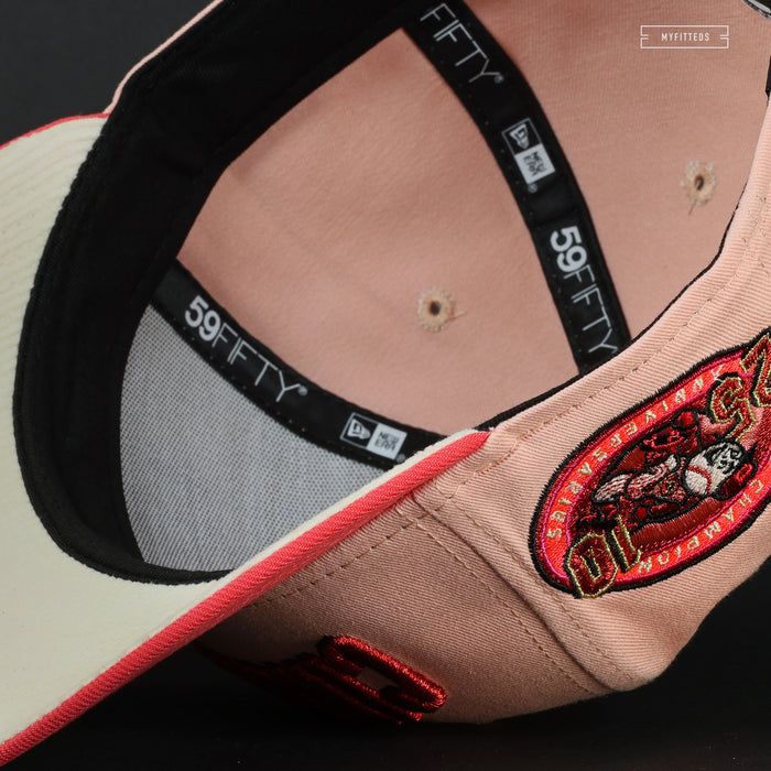 CINCINNATI REDS WORLD CHAMPS 25TH & 10TH ANNIVERSARIES BLUSH CORAL NEW ERA FITTED CAP