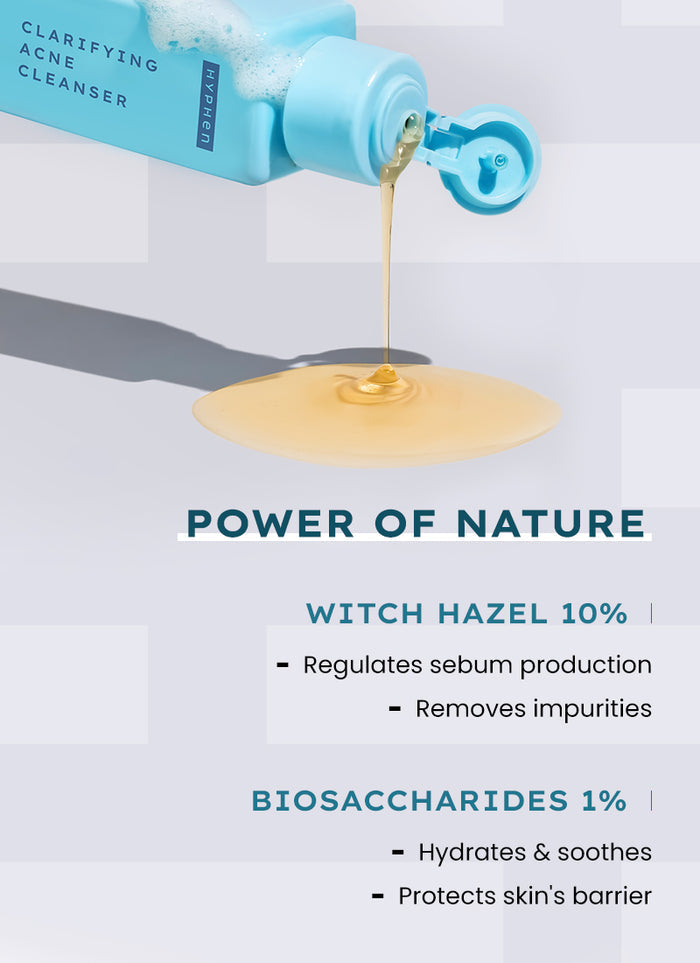 Hyphen Clarifying Acne Cleanser with 2% Salicylic Acid - skin concern targeting infographic