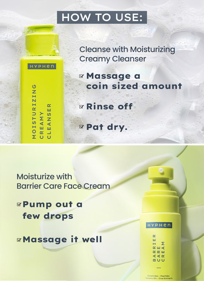 Hyphen Cleanser for Dry Skin + BCC for Dry Skin - clinical results chart and benefit claims