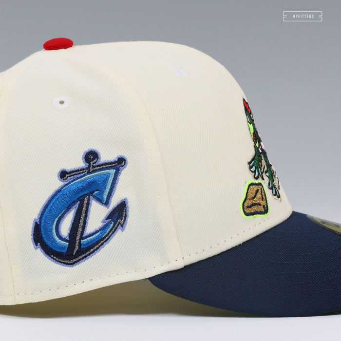 COLUMBUS CLIPPERS KRASH THE MASCOT SLIDING OFF WHITE NEW ERA FITTED CAP