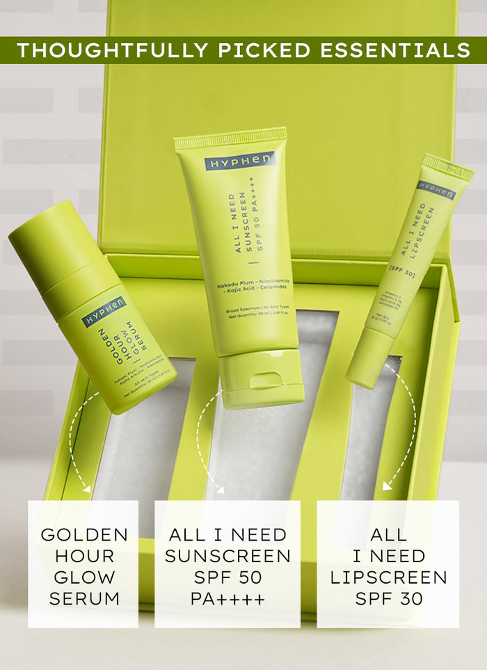 Hyphen Daily Glow Essentials Gift KIT - key ingredient breakdown infographic
