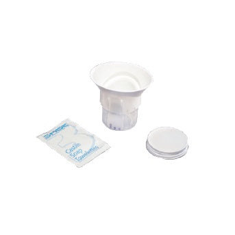 A white plastic soap dispenser sits atop a small white lid; a packet of Castile Soap is beside it.