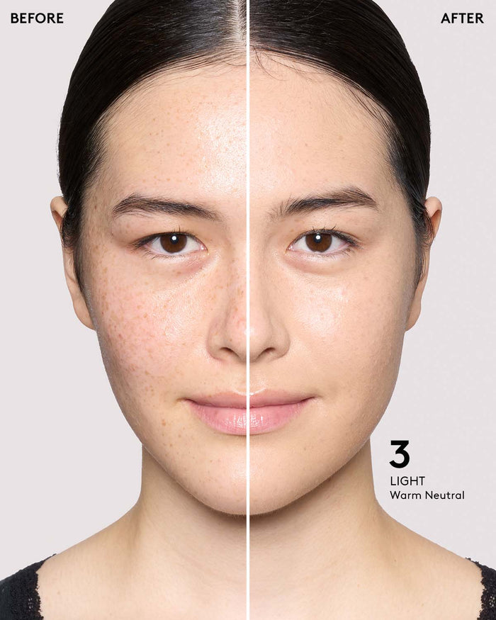 before and after of light skin toned model in eaze drop stick