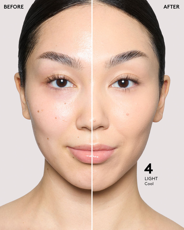 before and after of light skin toned model in eaze drop stick
