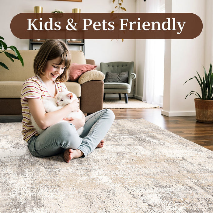 Elroy Machine-Washable Abstract Rug With Non-Slip Rubber Backing