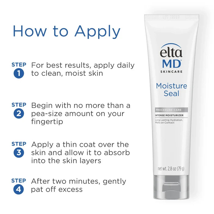 EltaMD Moisture Seal tube with application instructions for daily use on clean, moist skin