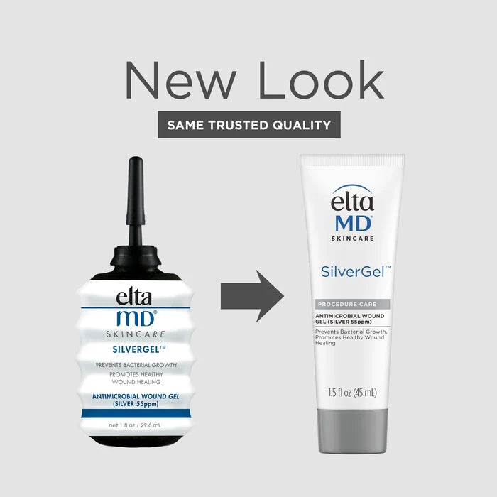 EltaMD SilverGel tube with new look packaging and antimicrobial wound gel label