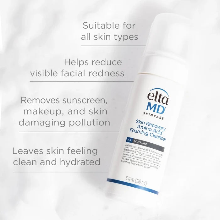 EltaMD Skin Recovery Amino Acid Foaming Cleanser bottle with benefits for all skin types