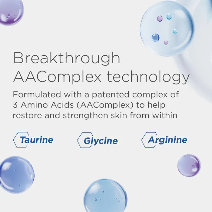 AACOMplex technology graphic with taurine, glycine, and arginine for skin barrier support