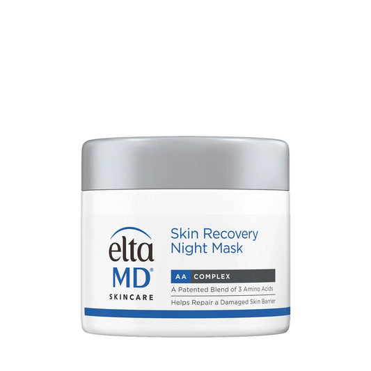 EltaMD Skin Recovery Night Mask jar with AA Complex, white and silver packaging
