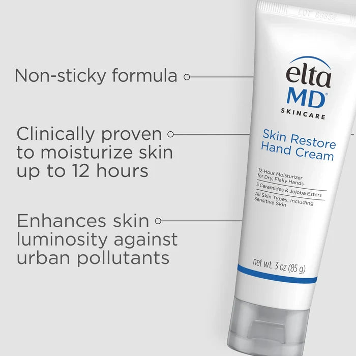 EltaMD Skin Restore Hand Cream tube with non-sticky, 12-hour moisturizing formula