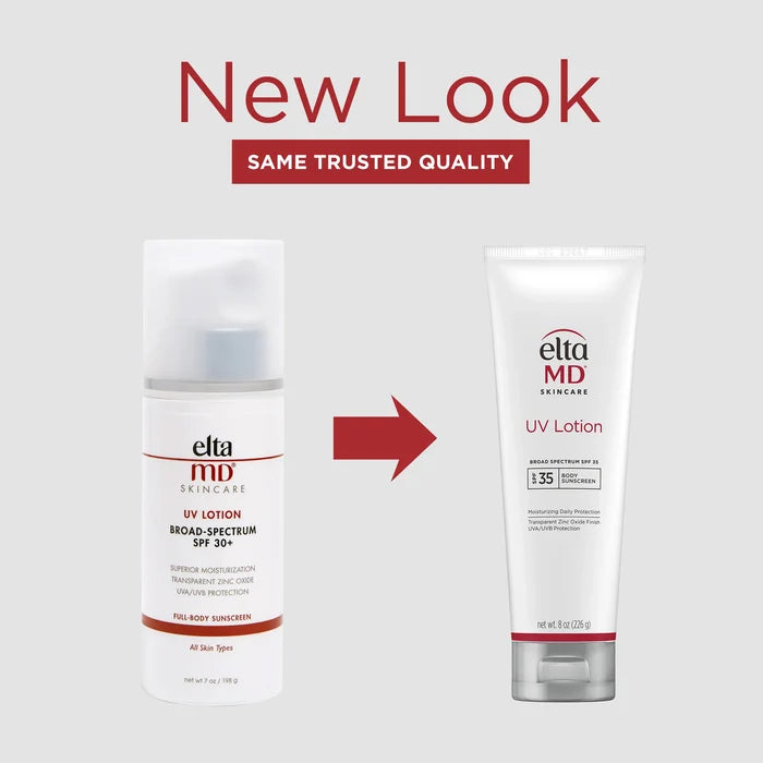 EltaMD UV Lotion Broad-Spectrum SPF 35 body sunscreen in new tube packaging