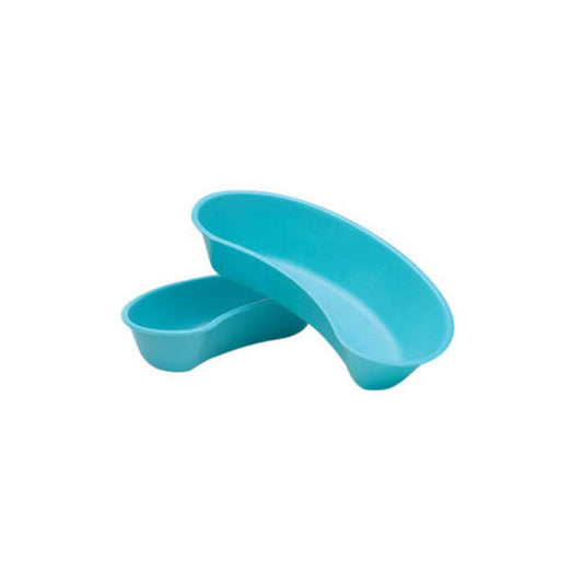 Two kidney basins, light teal, rest on a white background; one slightly overlapping the other.