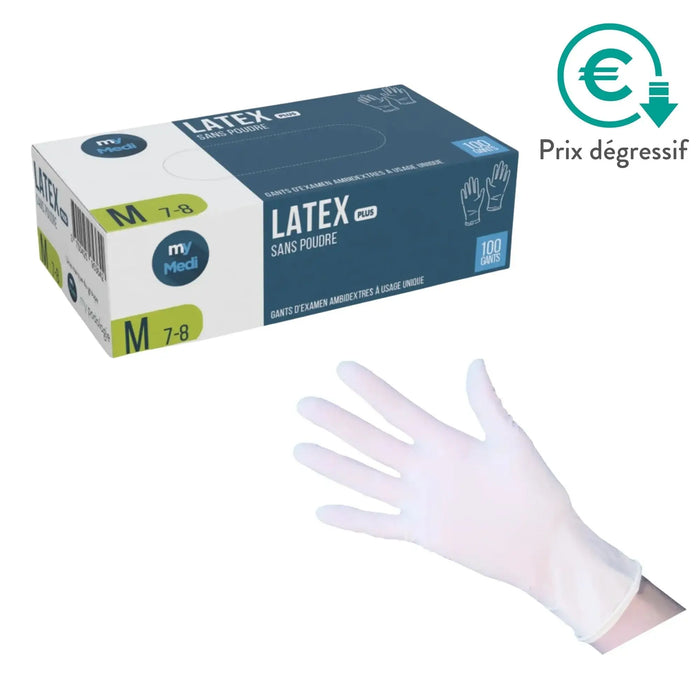 Gants d'examen - Latex - Sans poudre - Ambidextres - Boite de 100 - My Médical My Medical