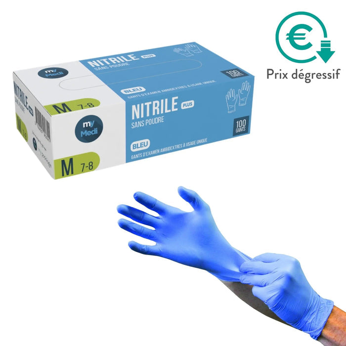 Gants d'examen - Nitrile - Sans poudre - Ambidextres - Boite de 100 - My Médical My Medical