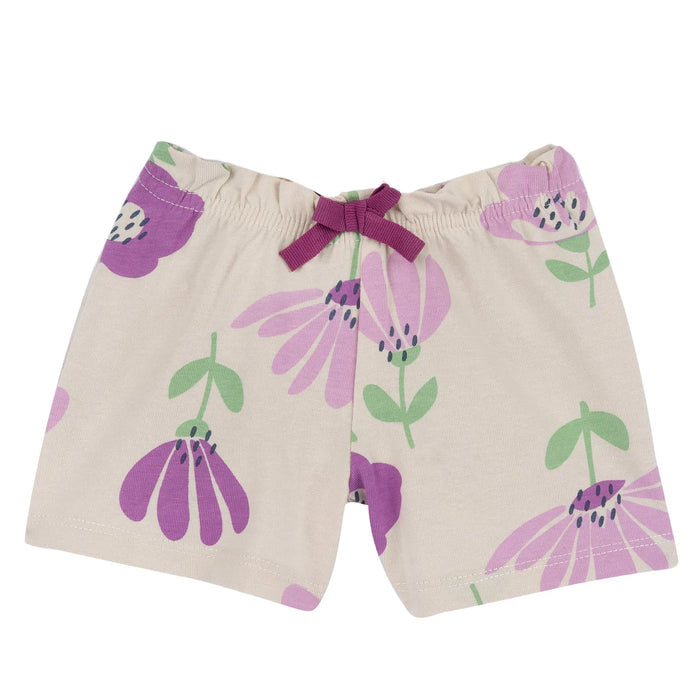 Girls Beige and Pink Floral Printed Shorts
