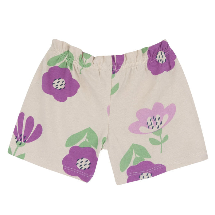 Girls Beige and Pink Floral Printed Shorts