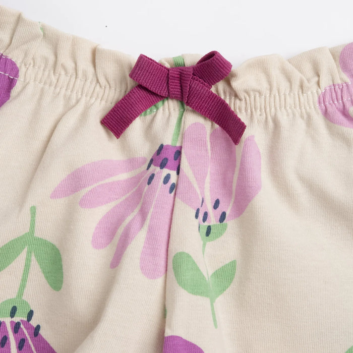 Girls Beige and Pink Floral Printed Shorts