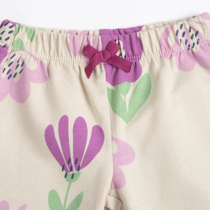 Girls Beige and Purple Floral Printed Joggers