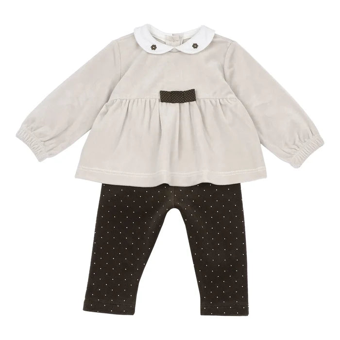 Girls Beige & Brown Embellished Sweatshirt with Leggings