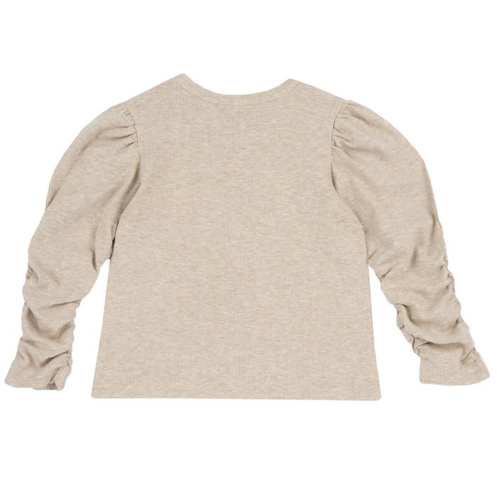 Girls Beige Embellished Stretch Rib Top