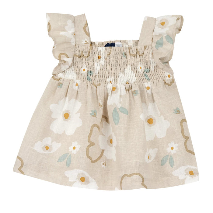 Girls Beige Floral Printed Dress