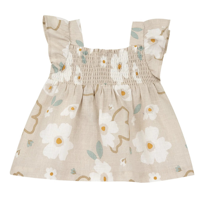 Girls Beige Floral Printed Dress