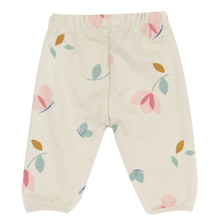 Girls Beige Floral Printed Joggers
