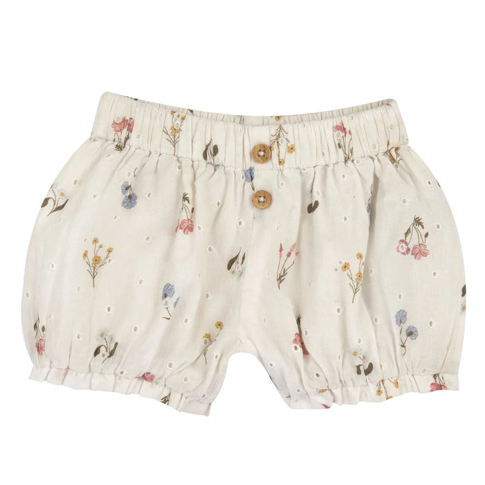 Girls Beige Floral Printed Shorts