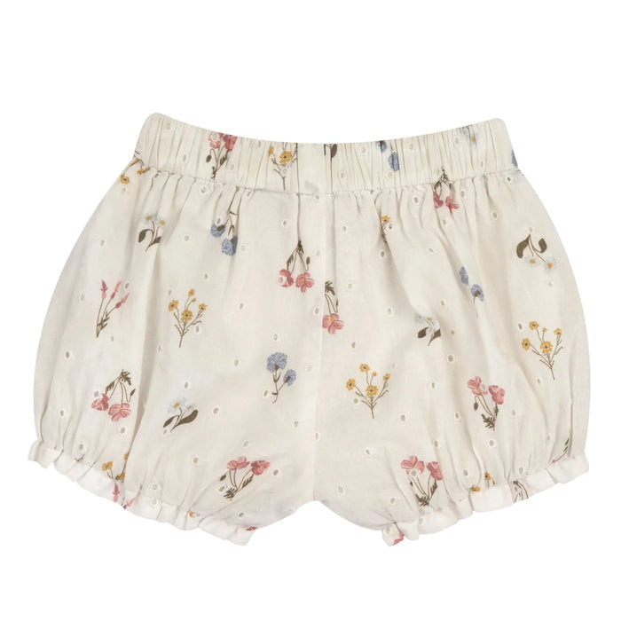 Girls Beige Floral Printed Shorts