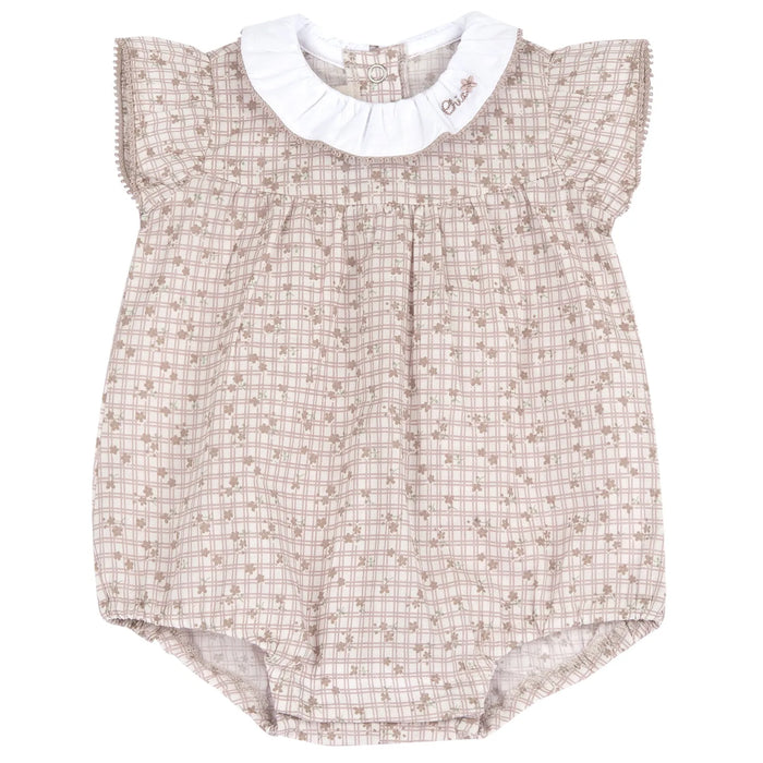 Girls Beige Round Neck Romper