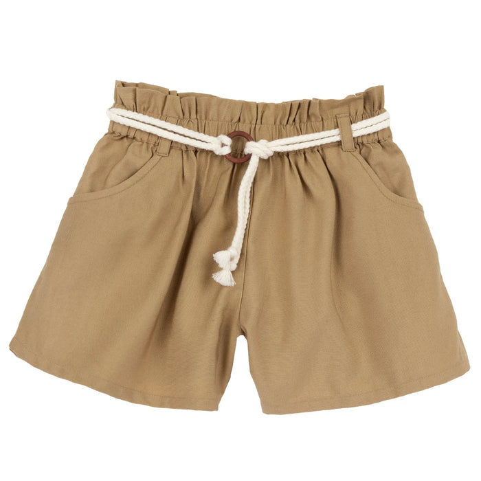 Girls Beige Solid Shorts