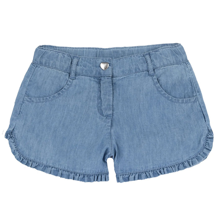 Girls Blue Solid Denim Shorts