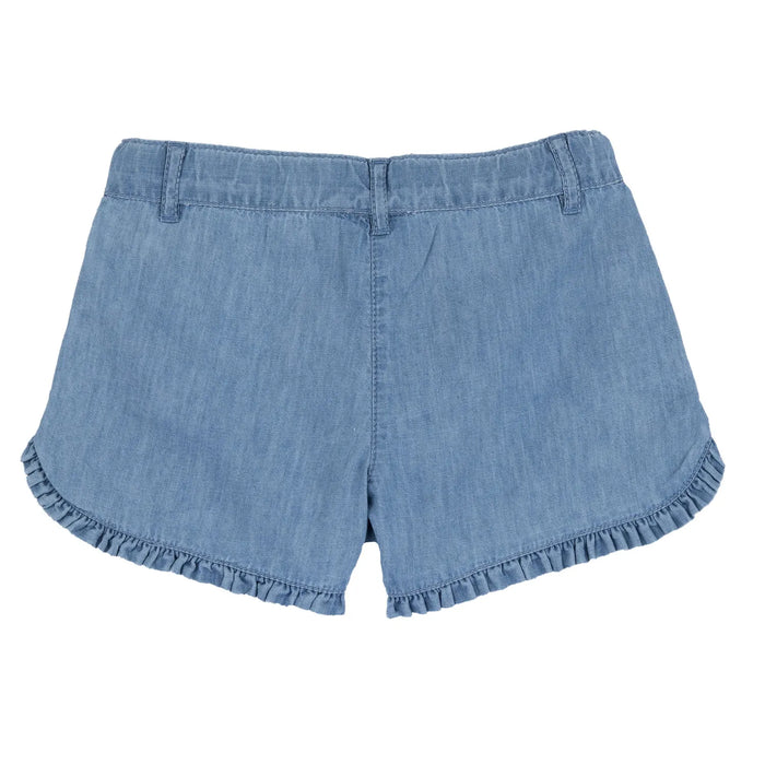 Girls Blue Solid Denim Shorts