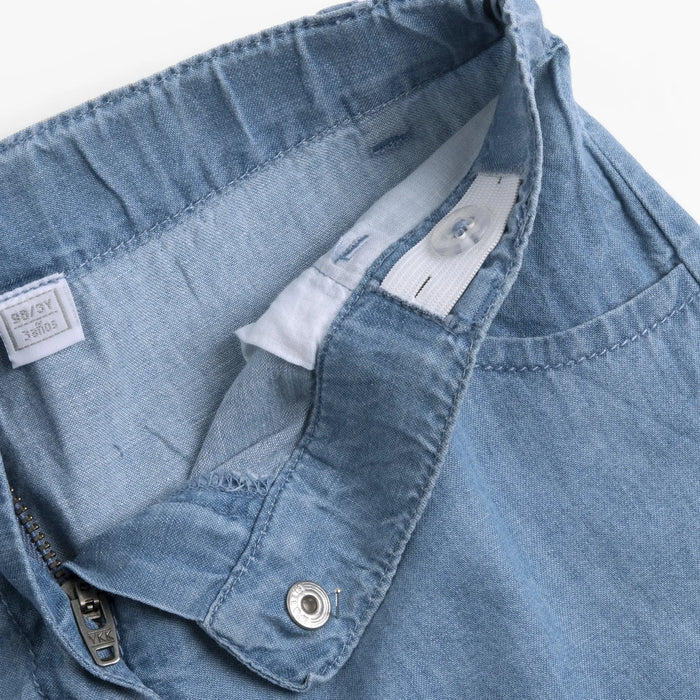 Girls Blue Solid Denim Shorts
