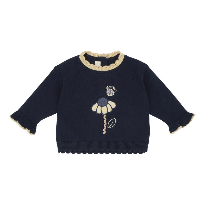 Girls Dark Blue Embroidered Pullover