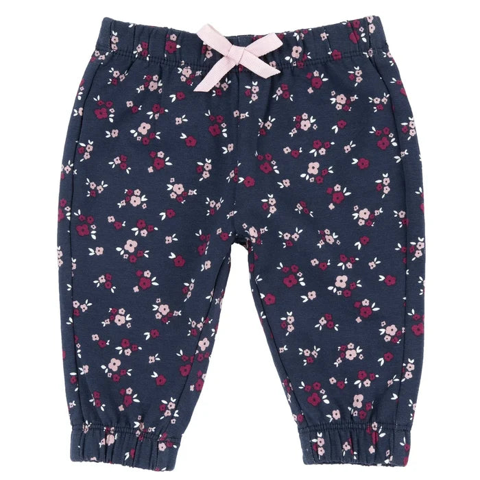 Girls Dark Blue Floral Printed Joggers