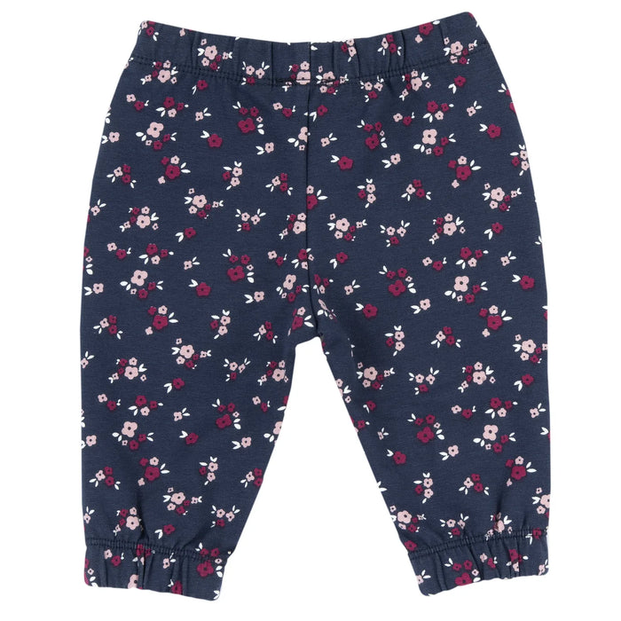 Girls Dark Blue Floral Printed Joggers