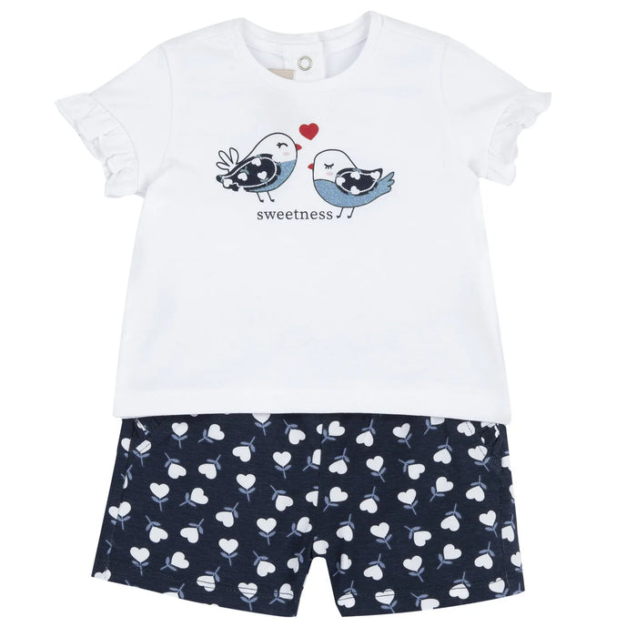 Girls Dark Blue Graphic Printed T-Shirt with Shorts