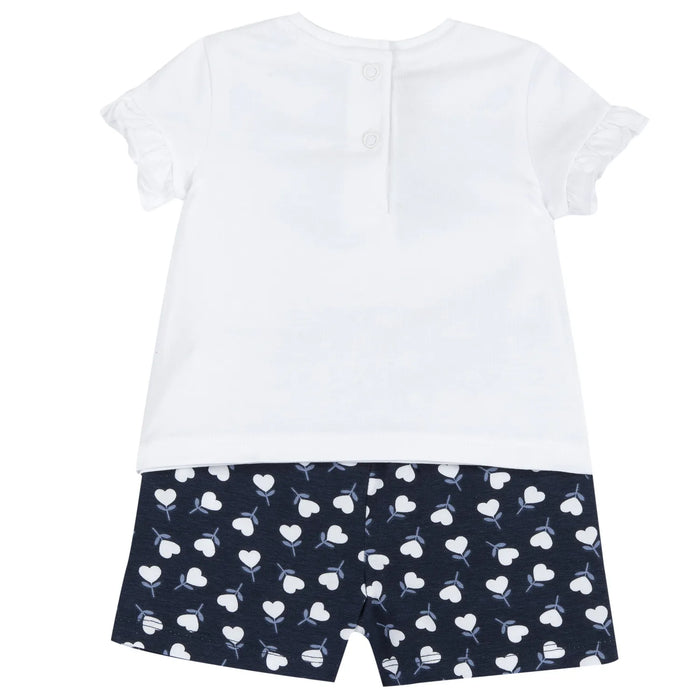Girls Dark Blue Graphic Printed T-Shirt with Shorts