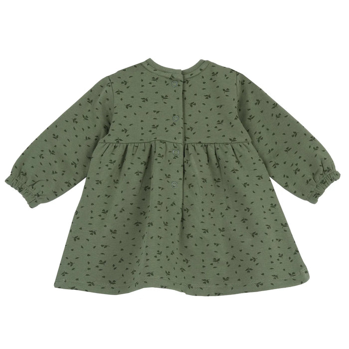 Girls Dark Green Self Design Long Sleeve Dress