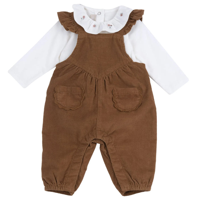 Girls Dark Natural Embroidered Top with Dungaree